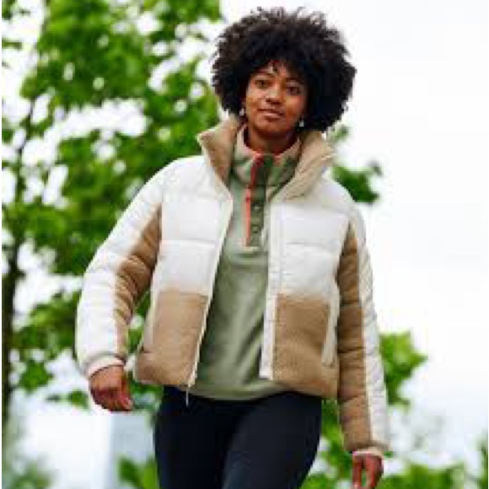 Stylish Beige and White Puffer Jacket